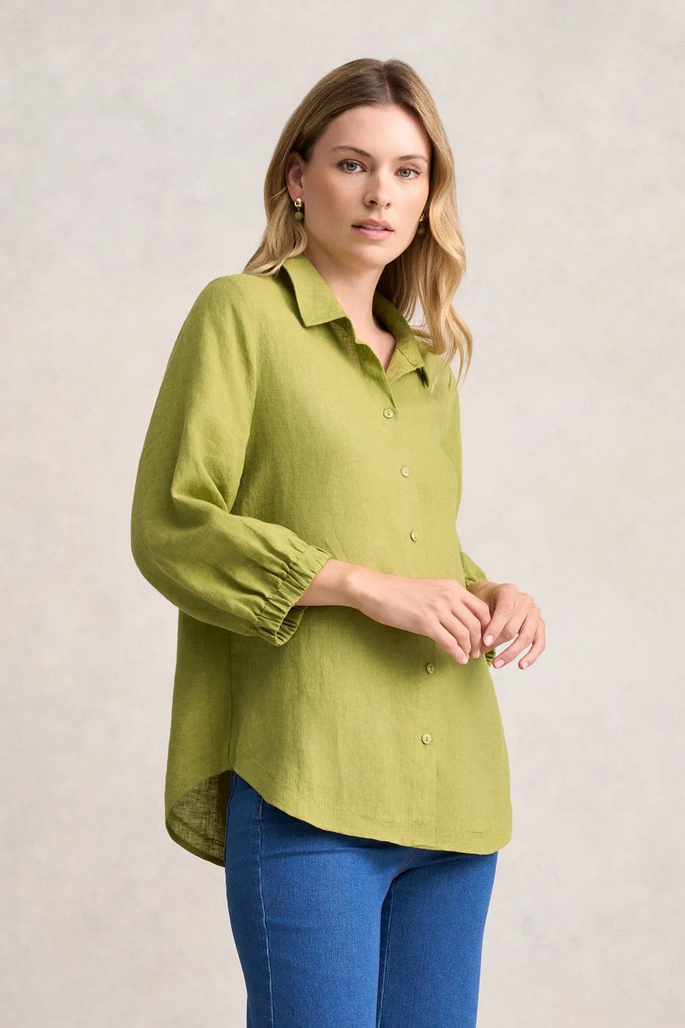 3/4 Sleeve Linen Shirt - Pear Cross Dye
