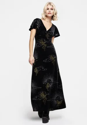 Adelina Foil Print Velour Midaxi Dress