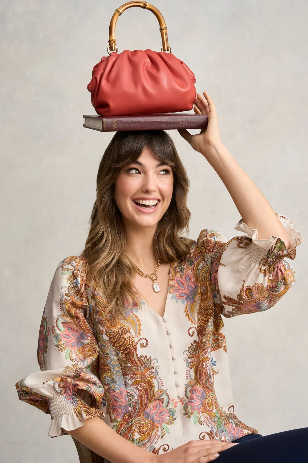 Bamboo Top Handle Bag - Terracotta