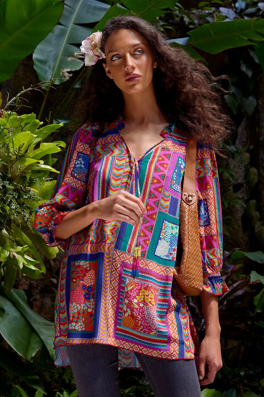 Beaded Tassel Kaftan - Tropical Patchwork