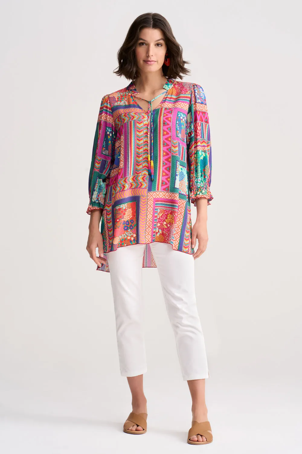 Beaded Tassel Kaftan - Tropical Patchwork