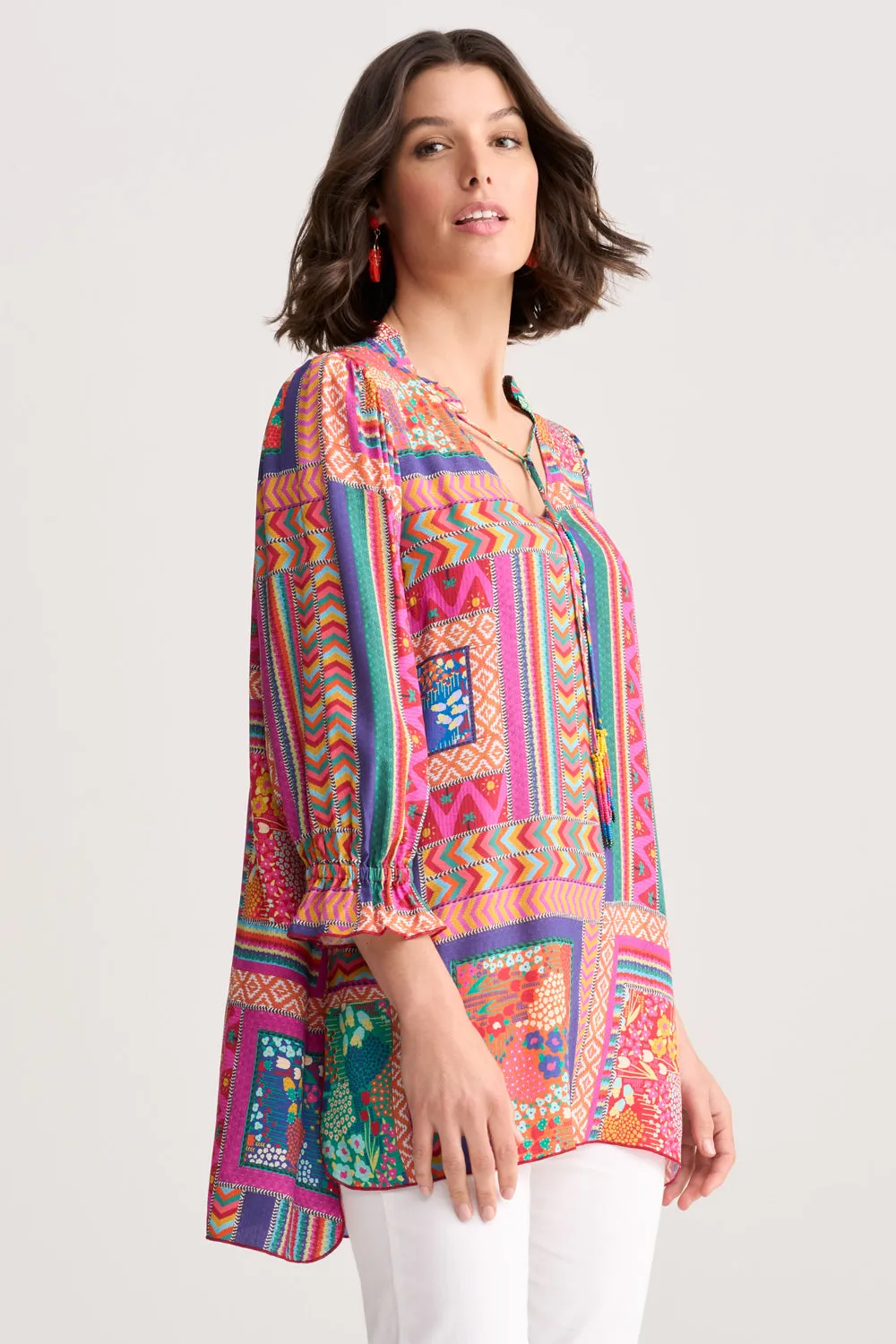 Beaded Tassel Kaftan - Tropical Patchwork