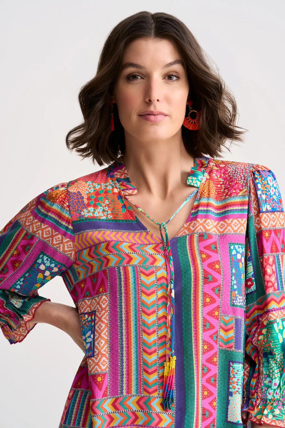 Beaded Tassel Kaftan - Tropical Patchwork