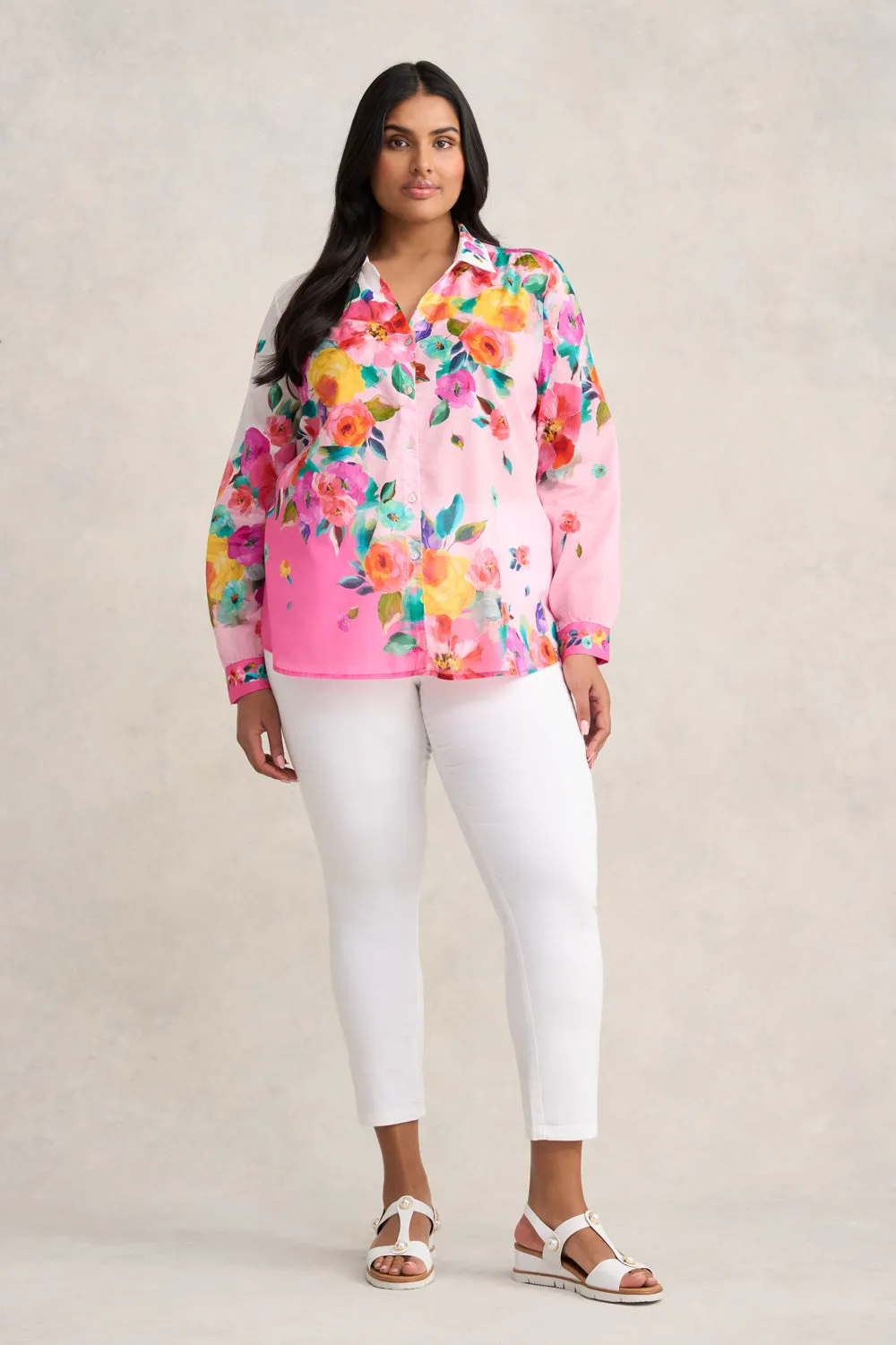 Border Cotton Shirt - Rose Border Print