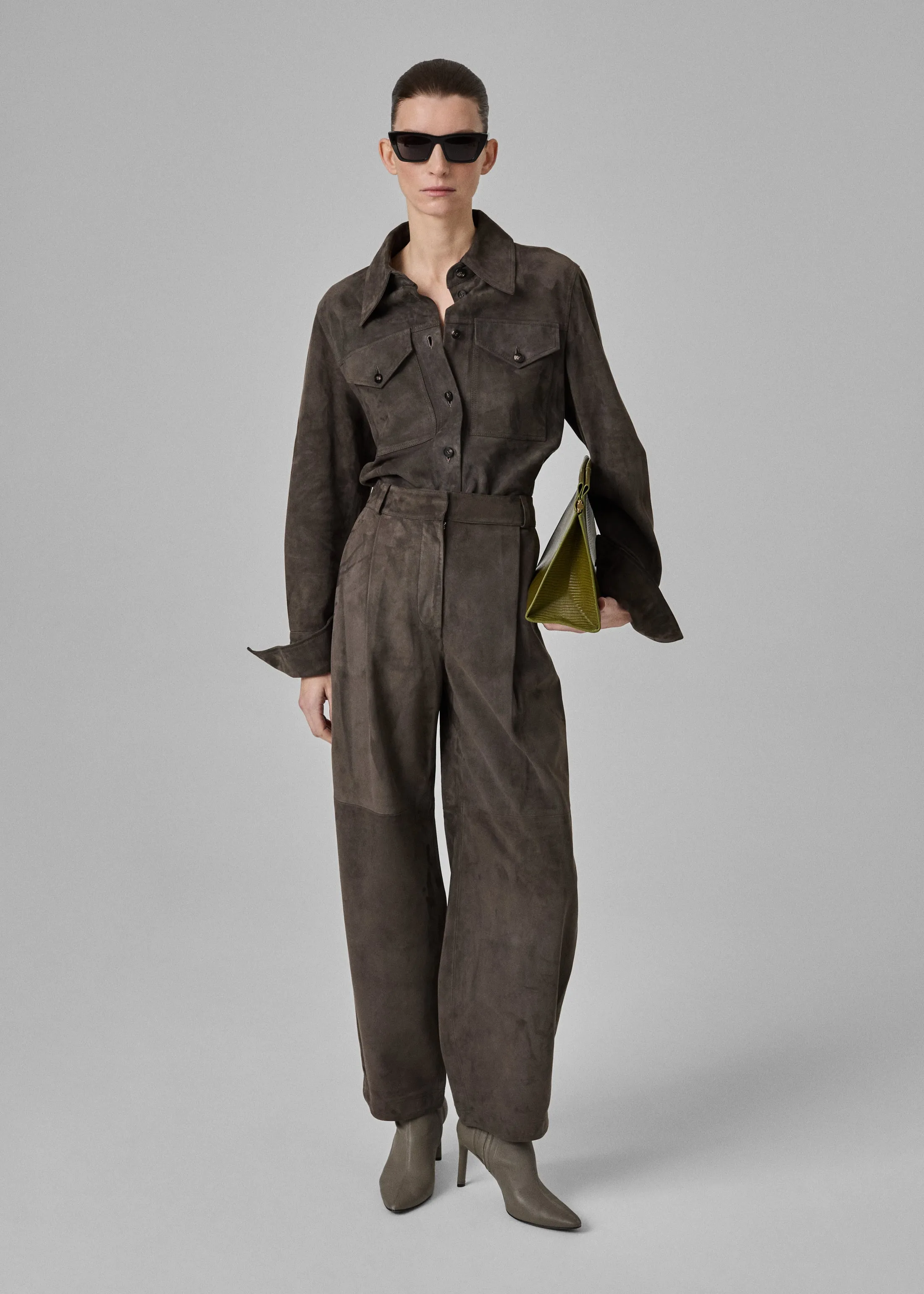 Button Down Shirt  in Suede - Charcoal