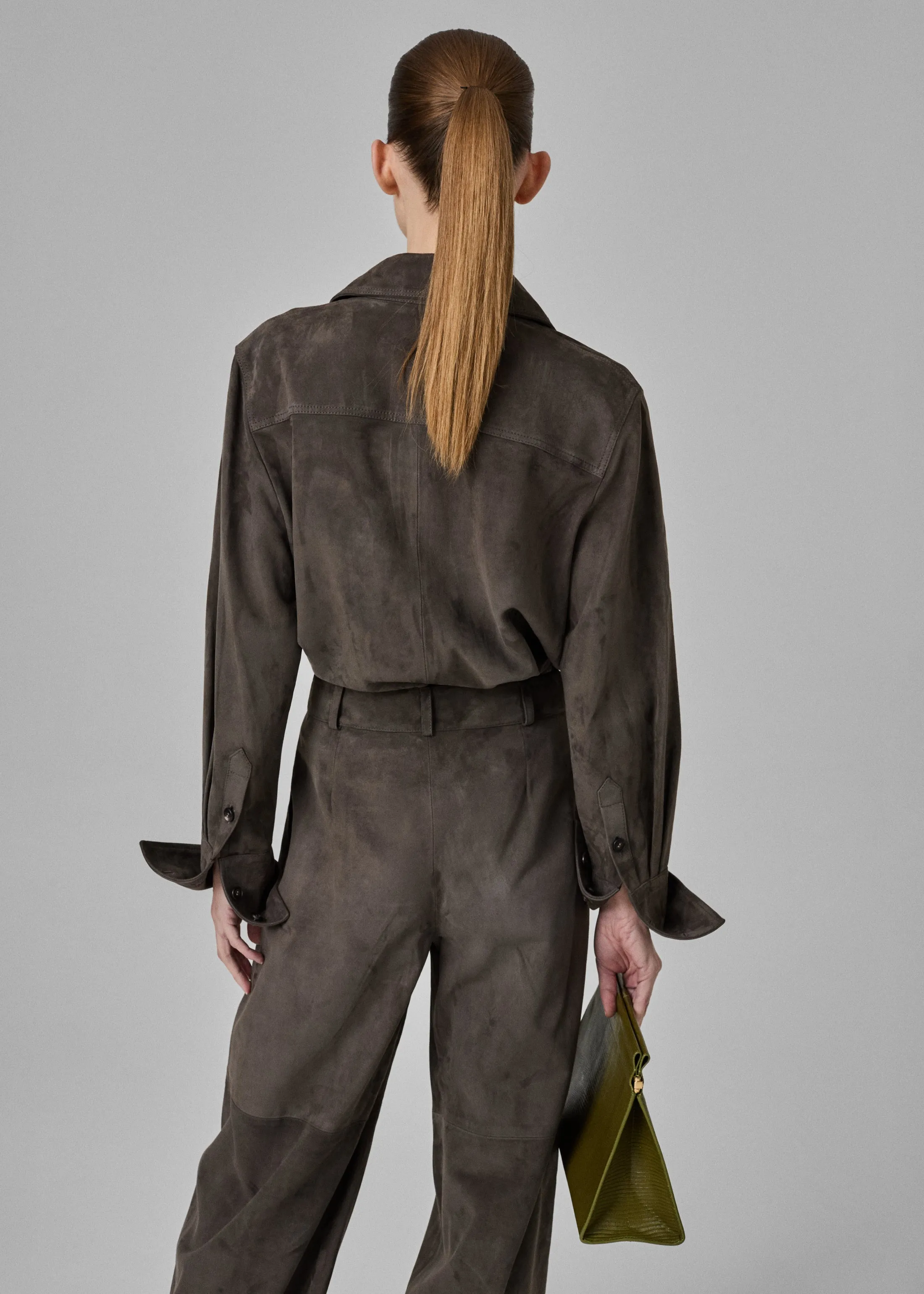 Button Down Shirt  in Suede - Charcoal