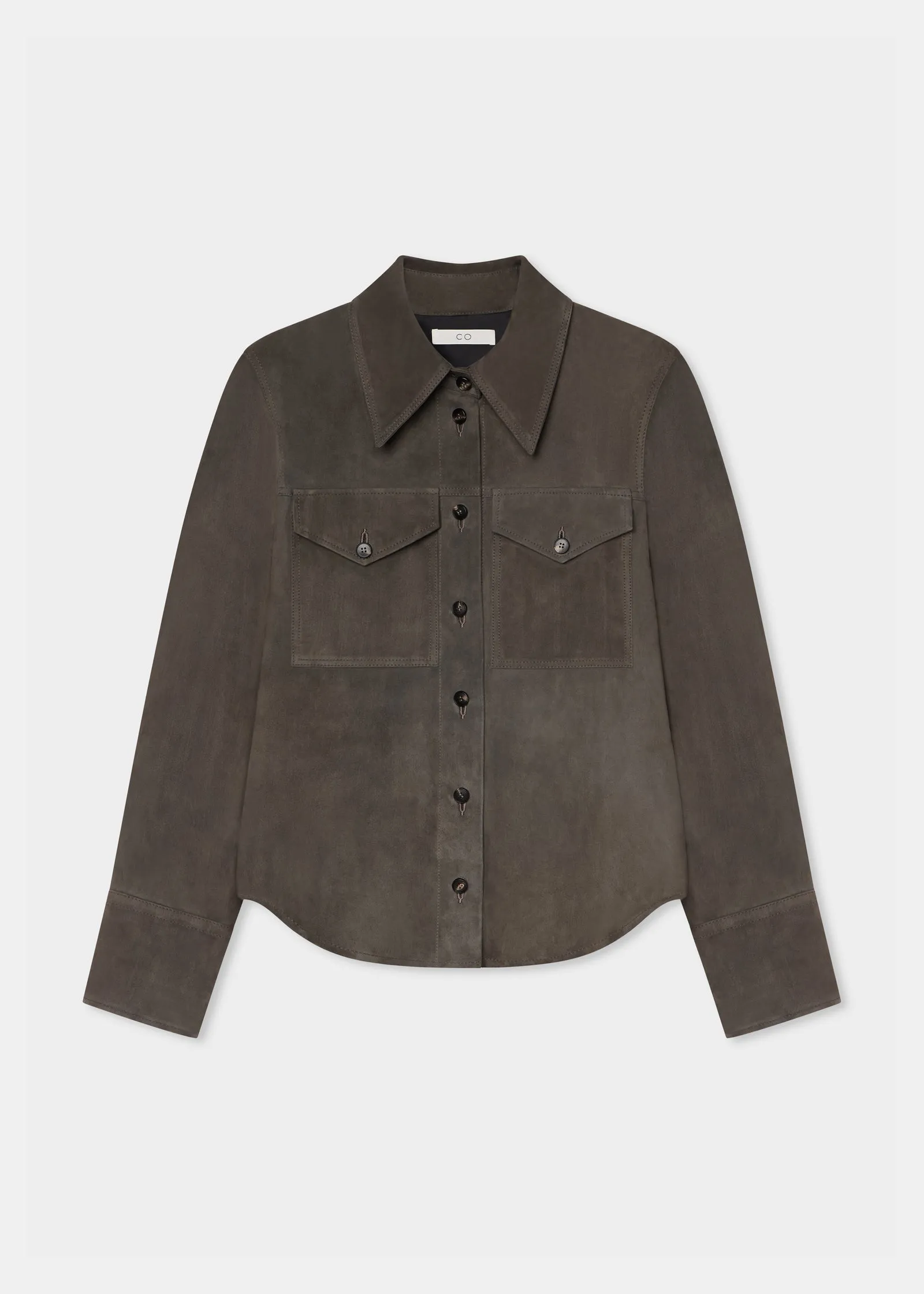 Button Down Shirt  in Suede - Charcoal