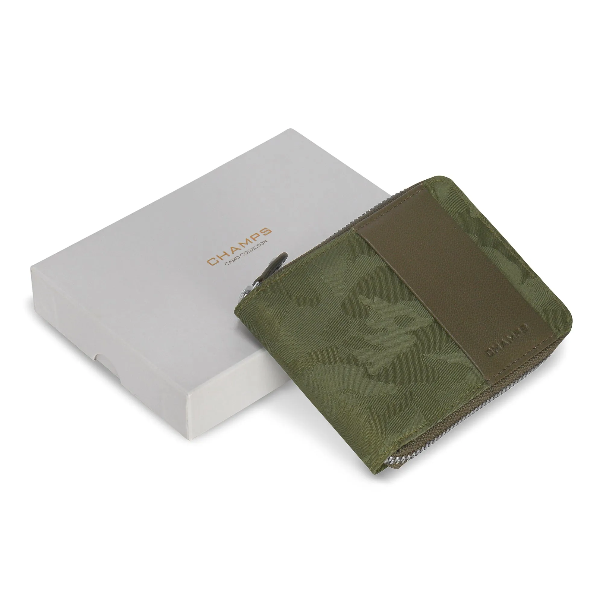 Camo / Leather Zip Around Wallet