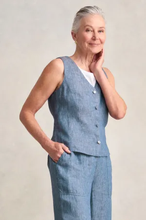 Classic Linen Vest - Indigo Twill