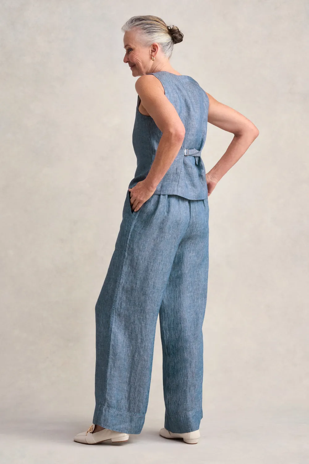 Classic Linen Vest - Indigo Twill