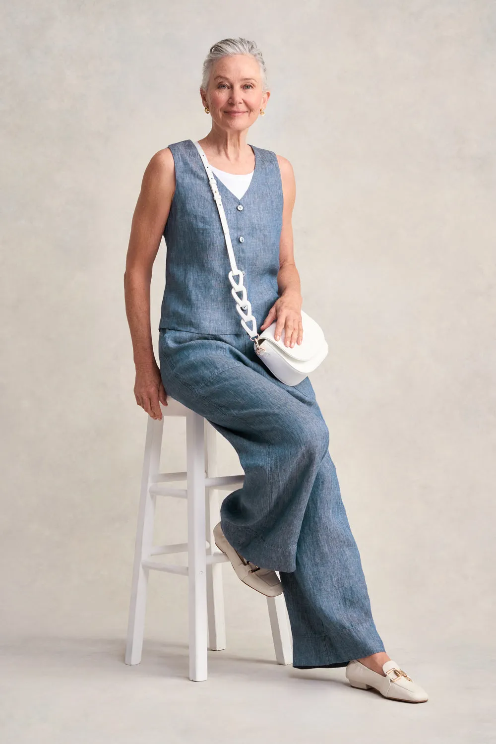 Classic Linen Vest - Indigo Twill