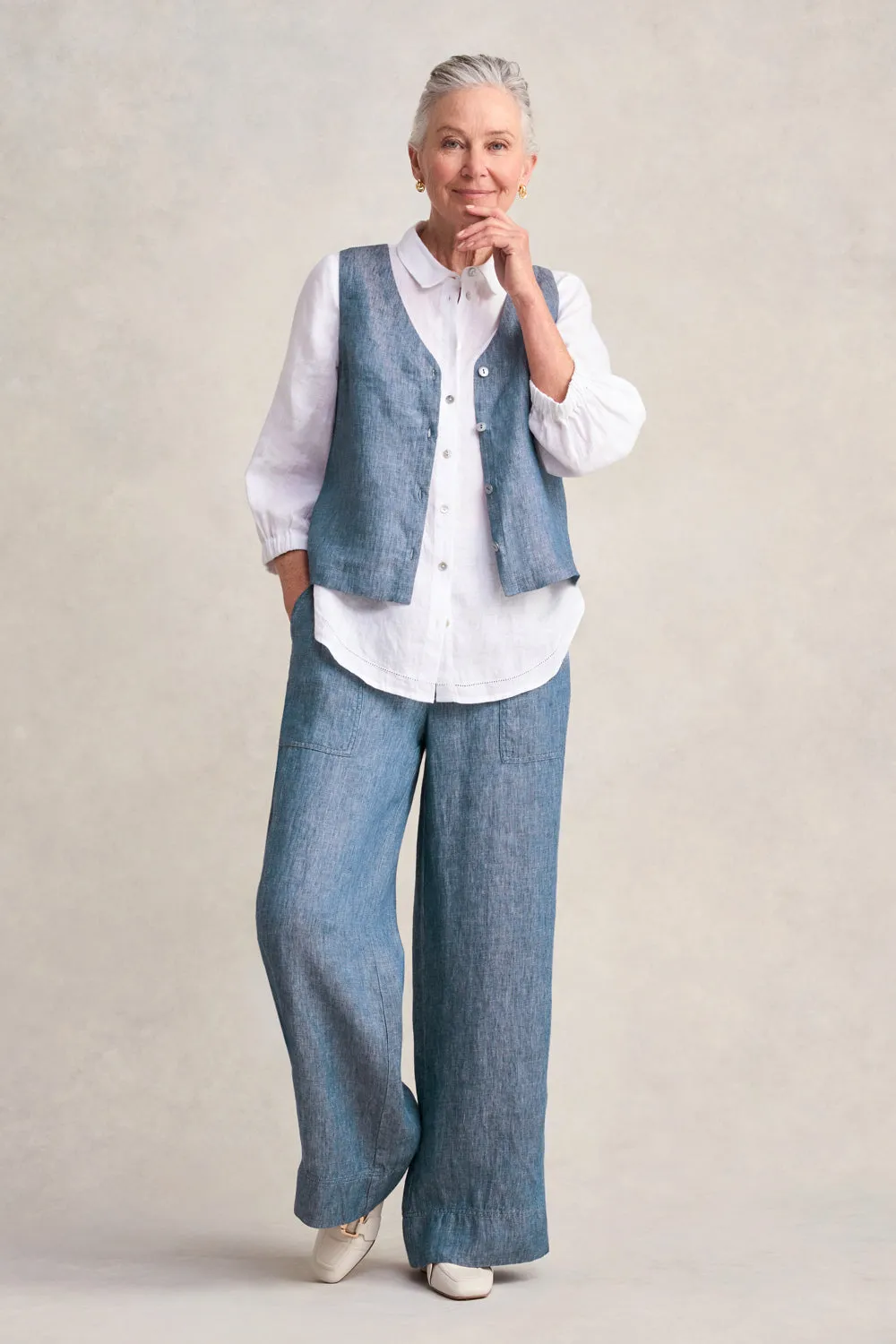 Classic Linen Vest - Indigo Twill