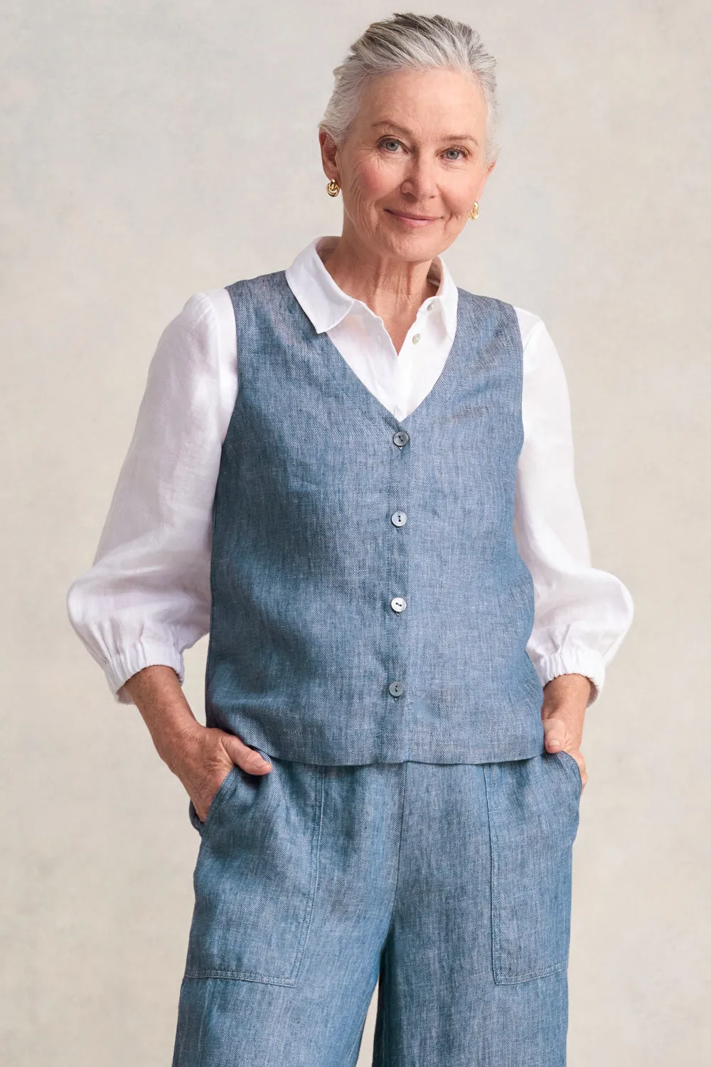 Classic Linen Vest - Indigo Twill