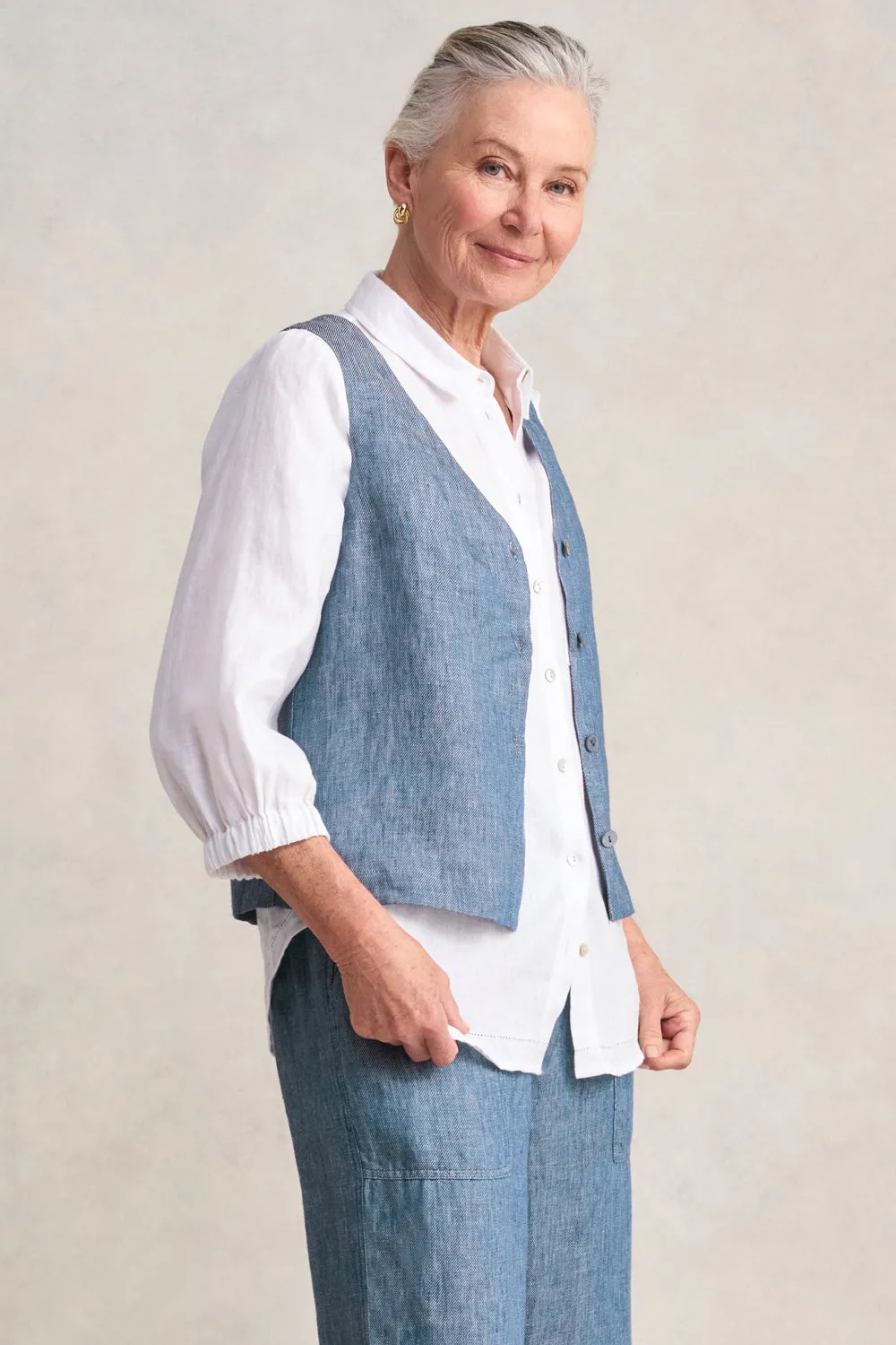 Classic Linen Vest - Indigo Twill