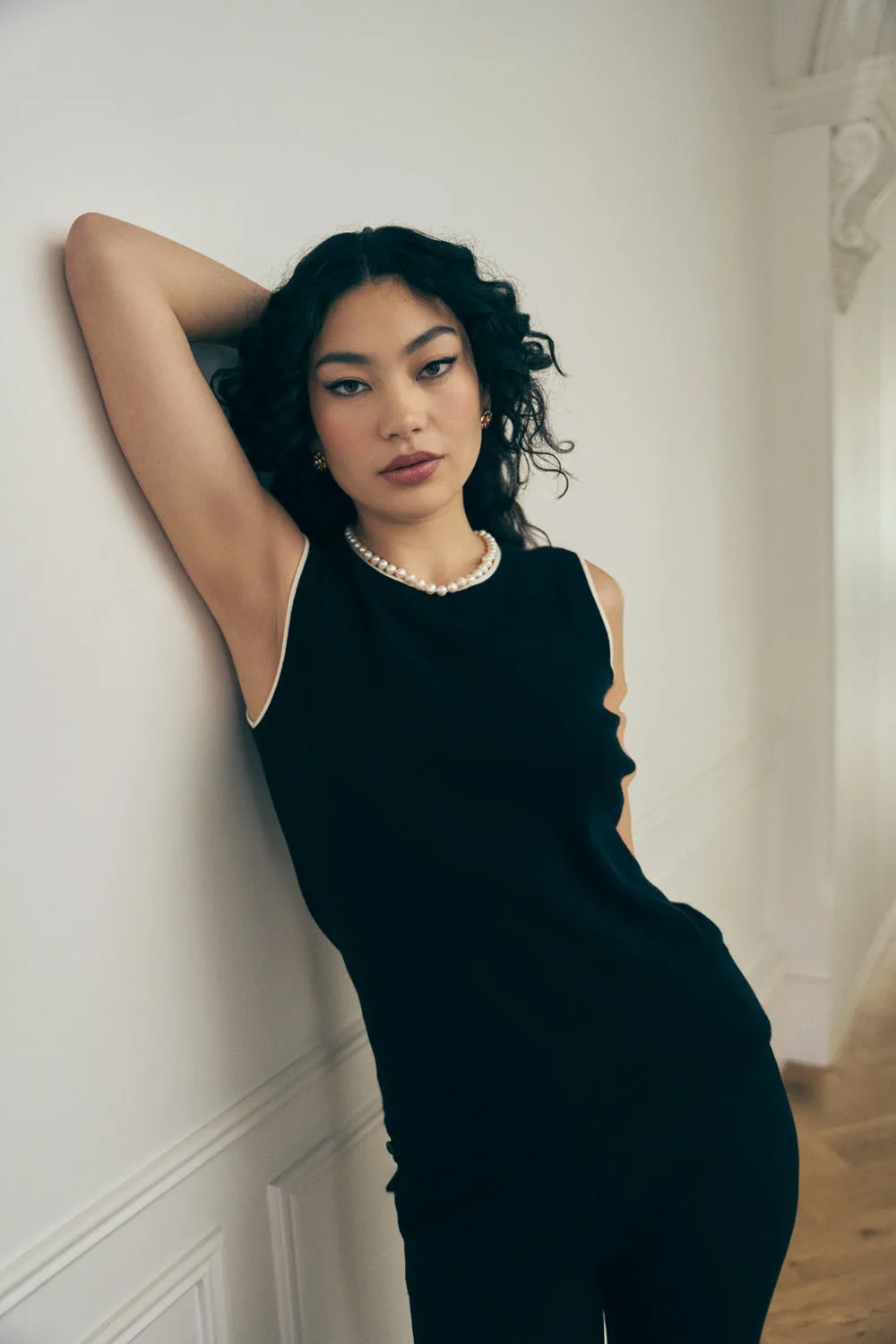 Contrast Rib Tank - Black