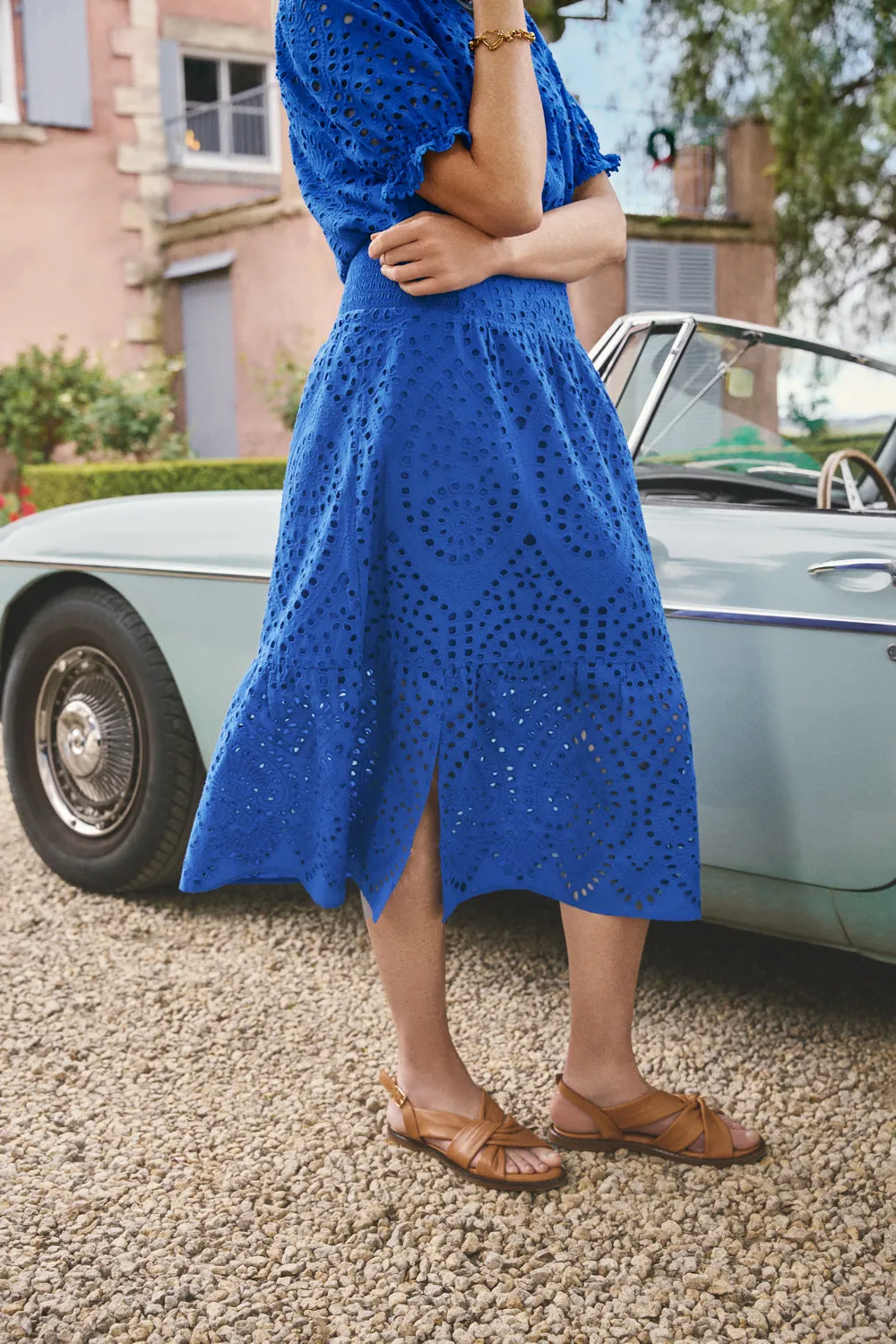 Cotton Broderie Skirt - Deep Blue