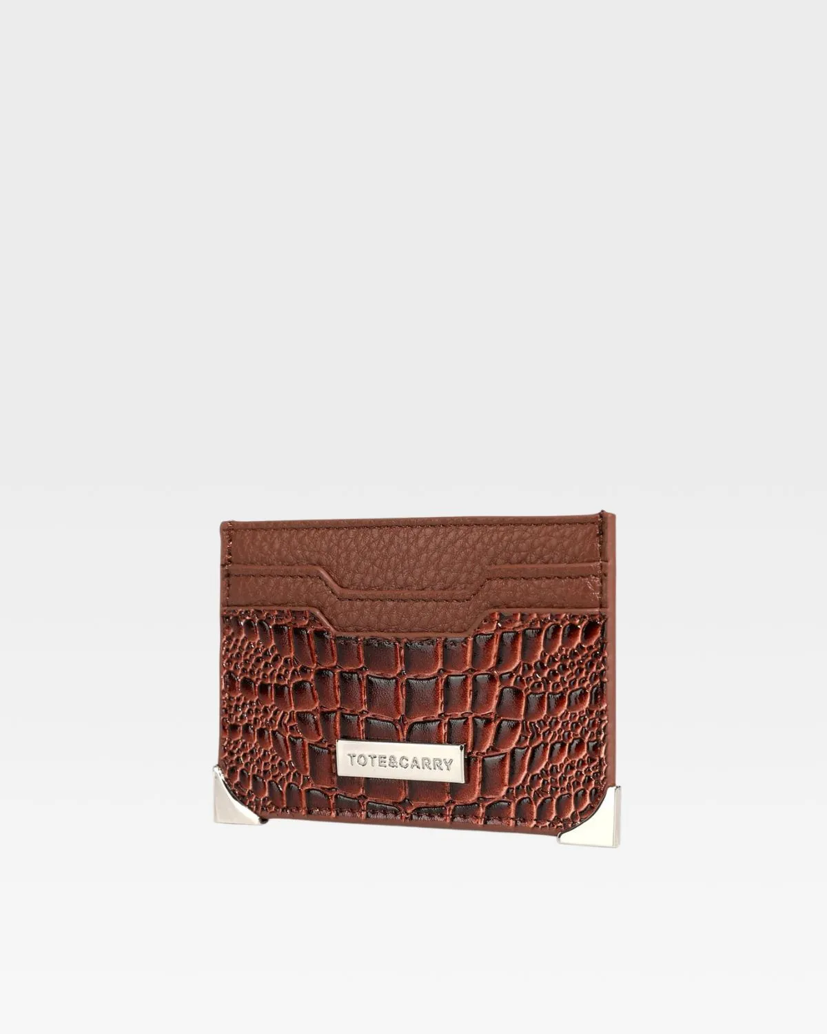 Croc Card Holder Wallet in Brown
