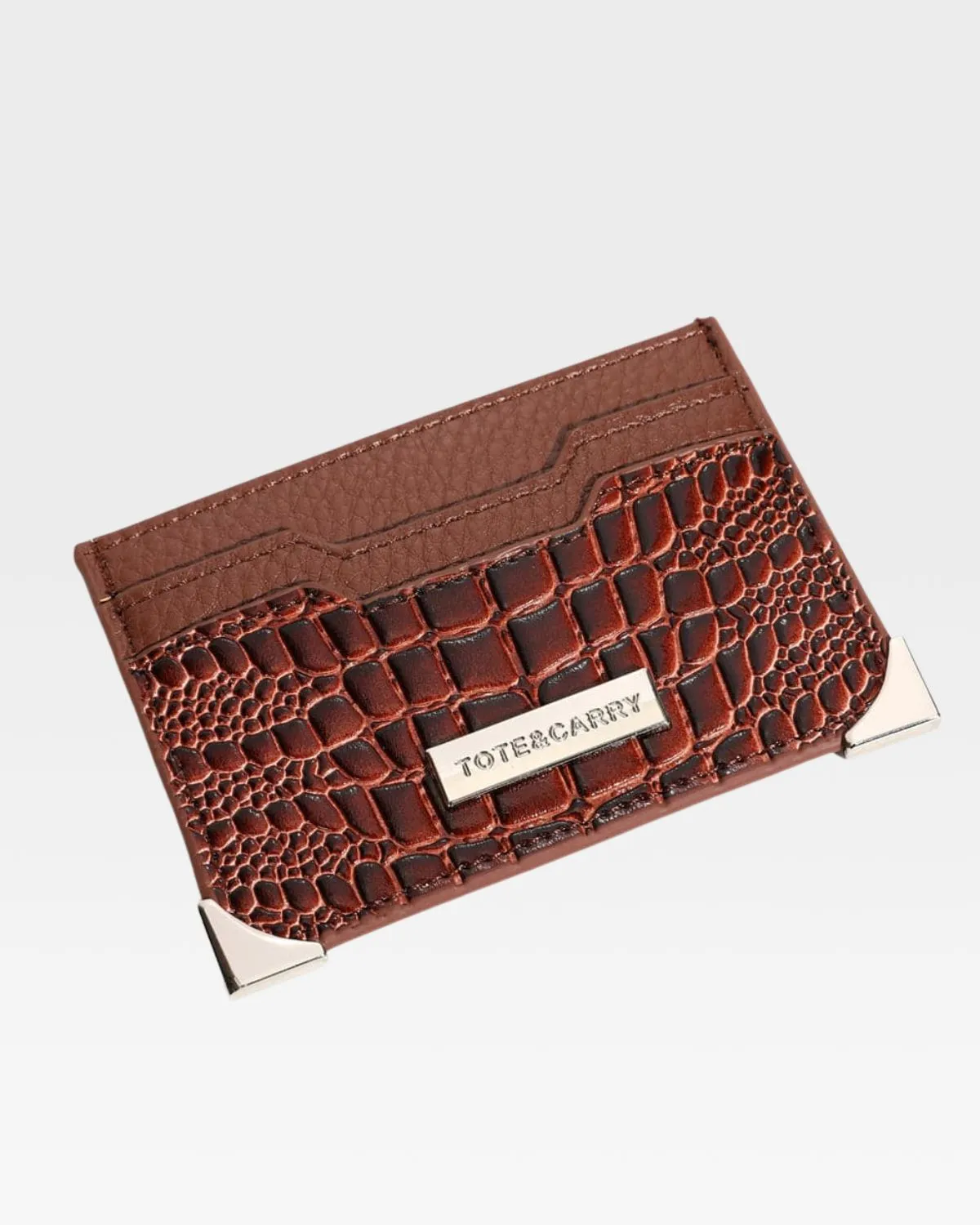 Croc Card Holder Wallet in Brown