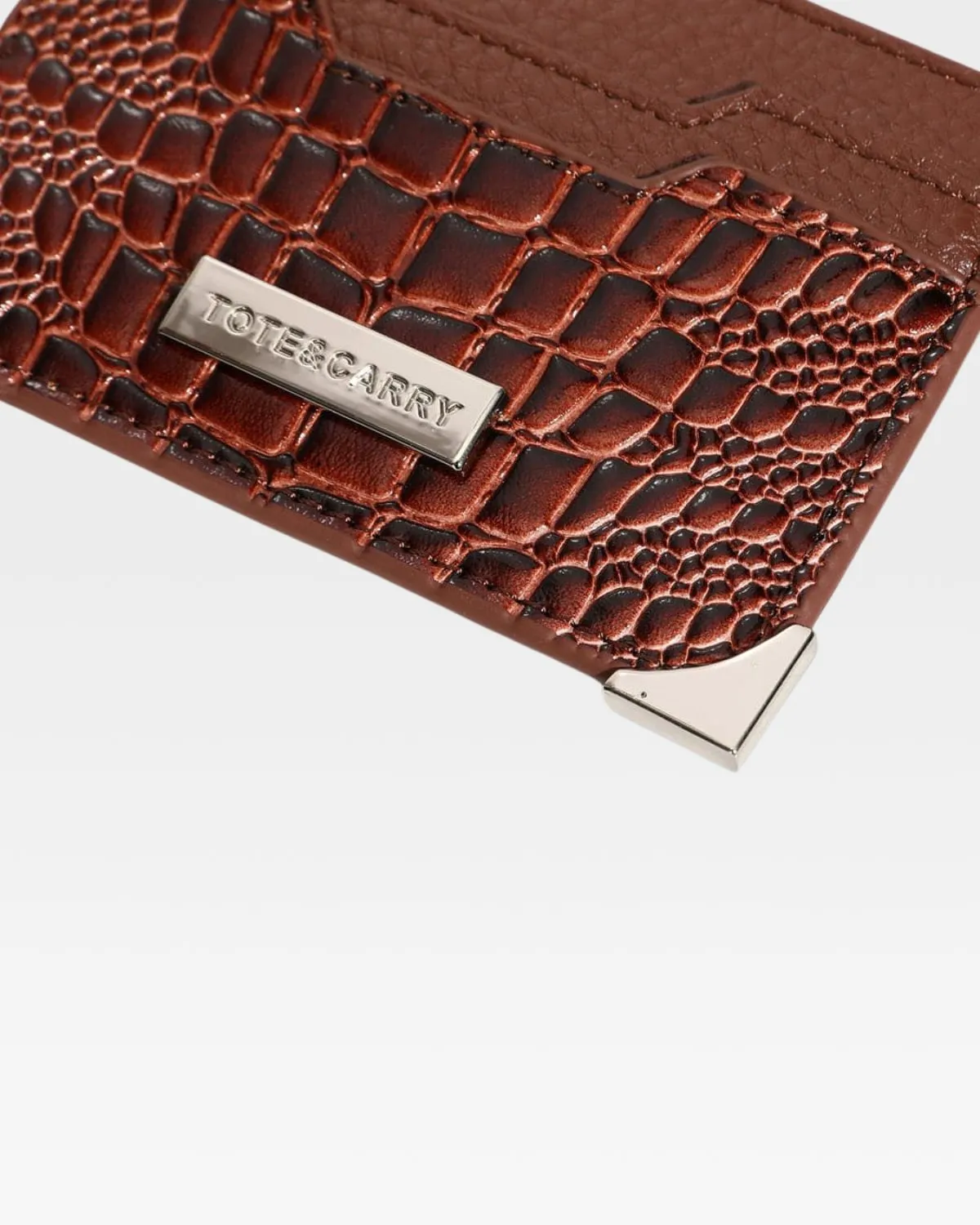 Croc Card Holder Wallet in Brown