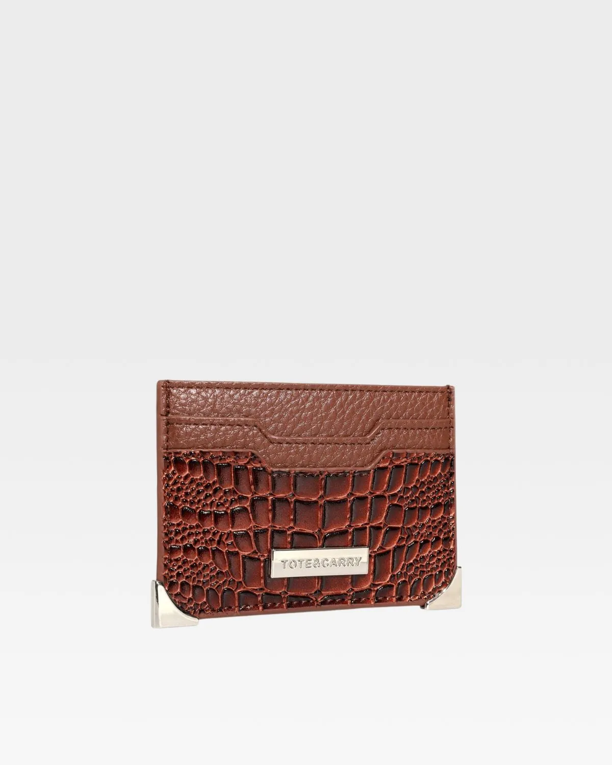 Croc Card Holder Wallet in Brown