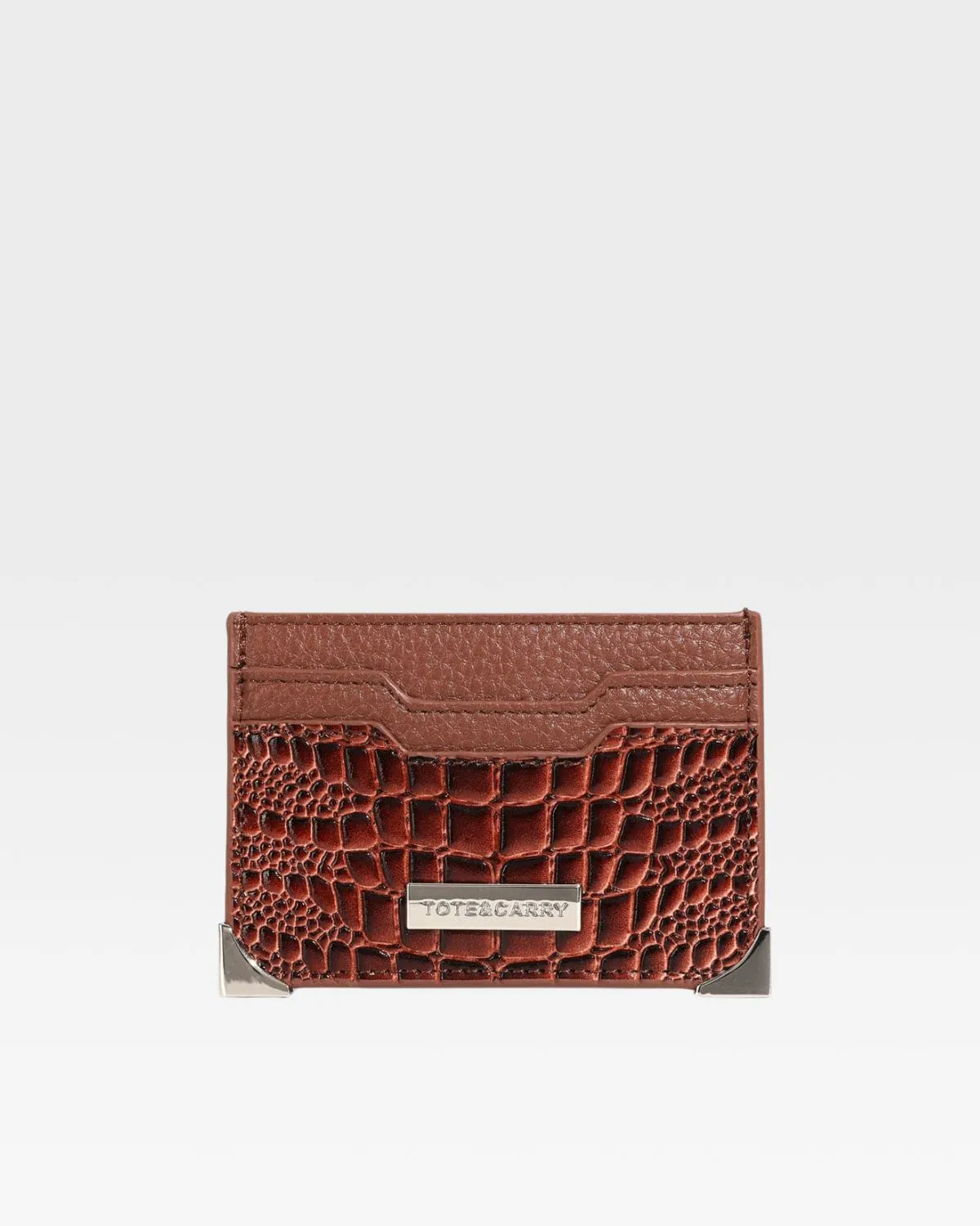 Croc Card Holder Wallet in Brown