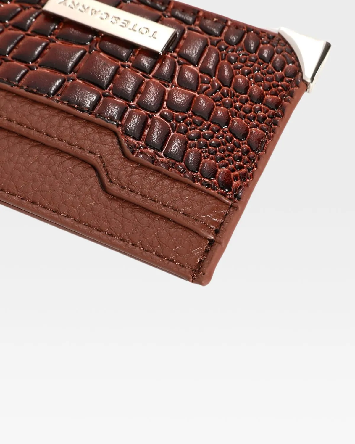 Croc Card Holder Wallet in Brown
