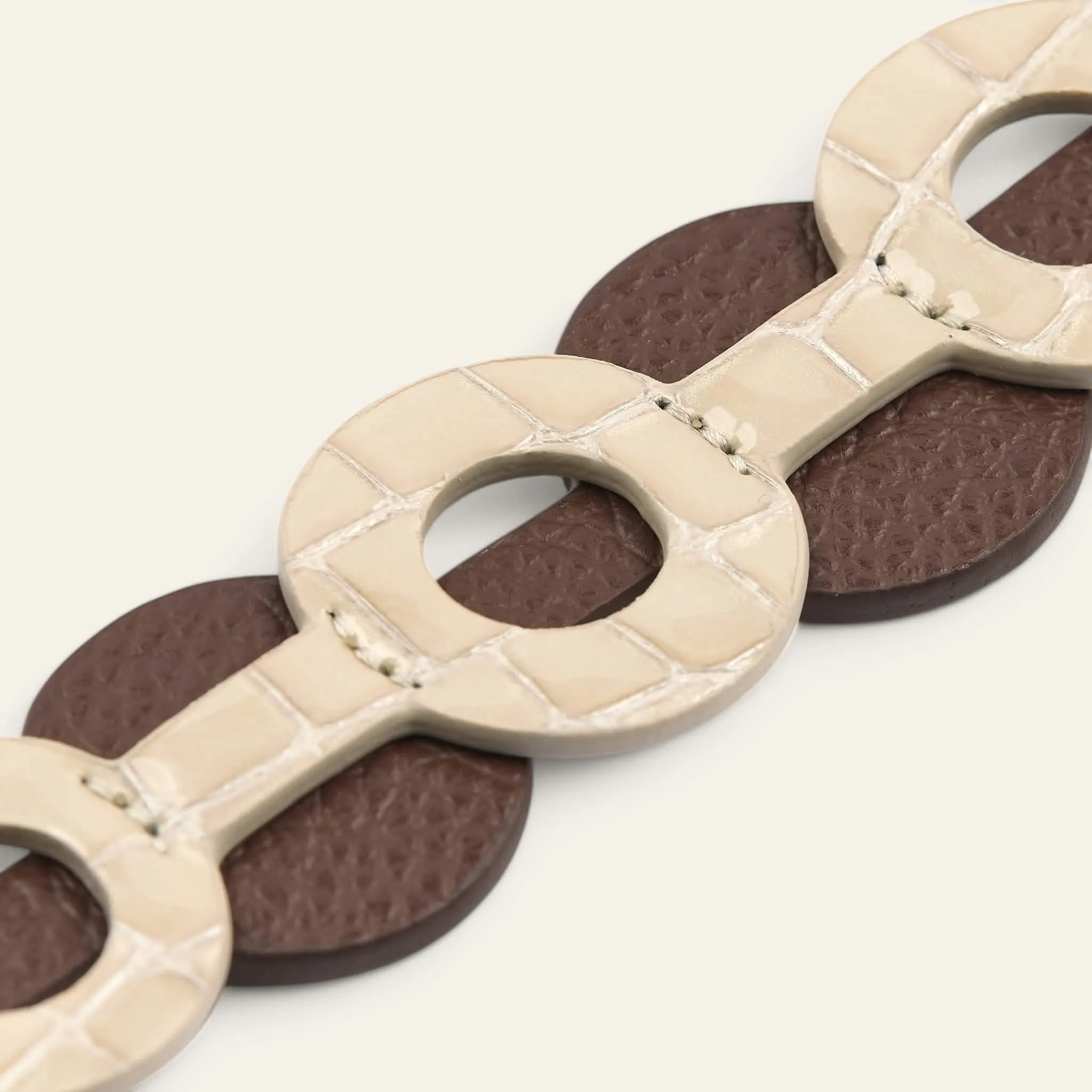 Deco Discs | Cream Patent Croc Chocolate with Silver hardware