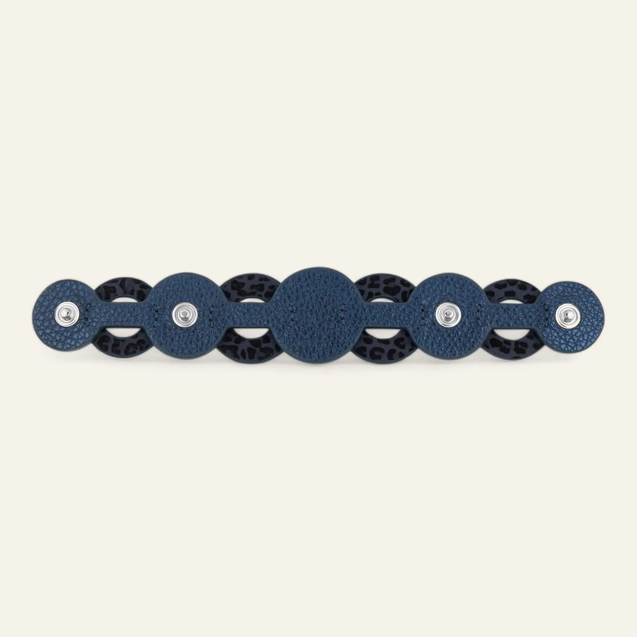 Deco Discs | Navy Leopard Metallic Navy with Silver hardware