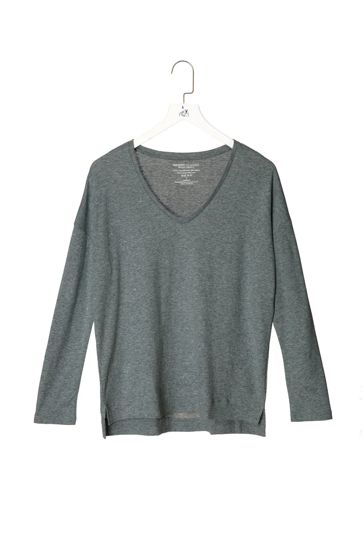 Deep Neck T-shirt with Long Sleeves