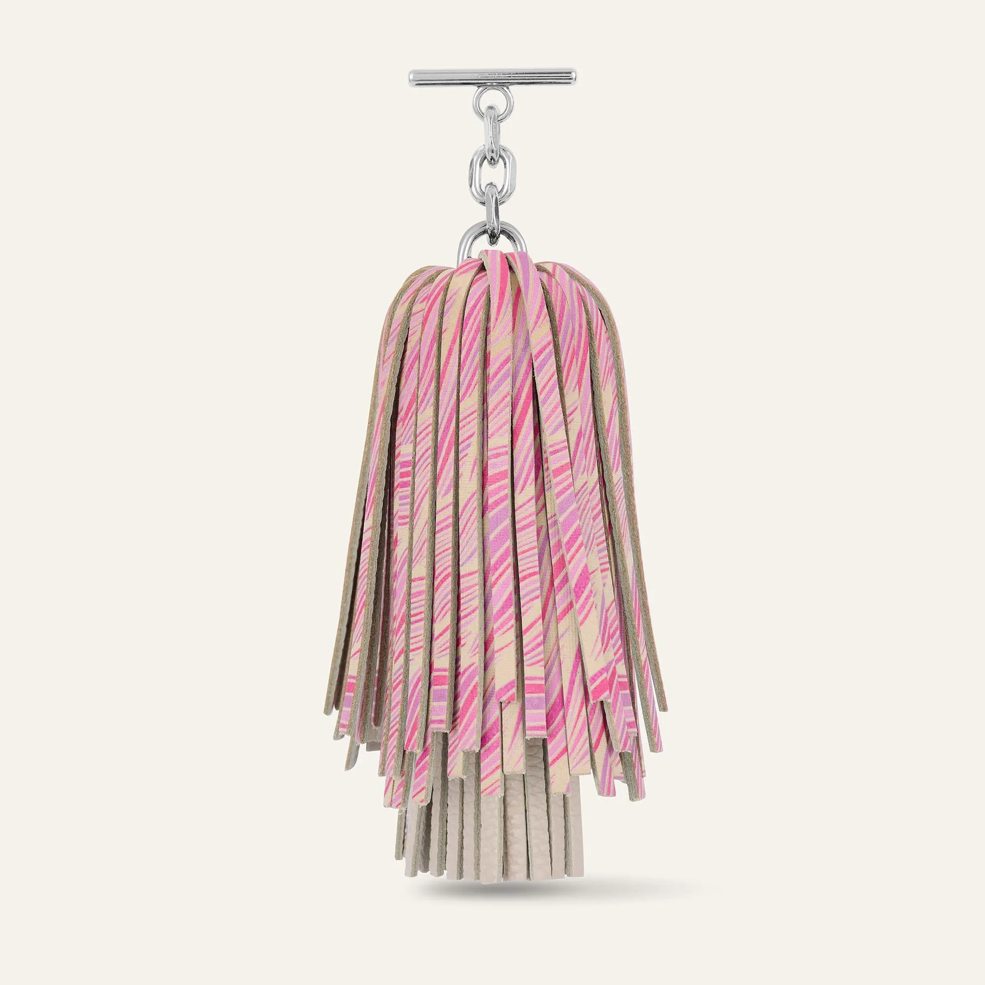 Double Pompom Tassel | Pink Leaf Porcelain with Silver hardware