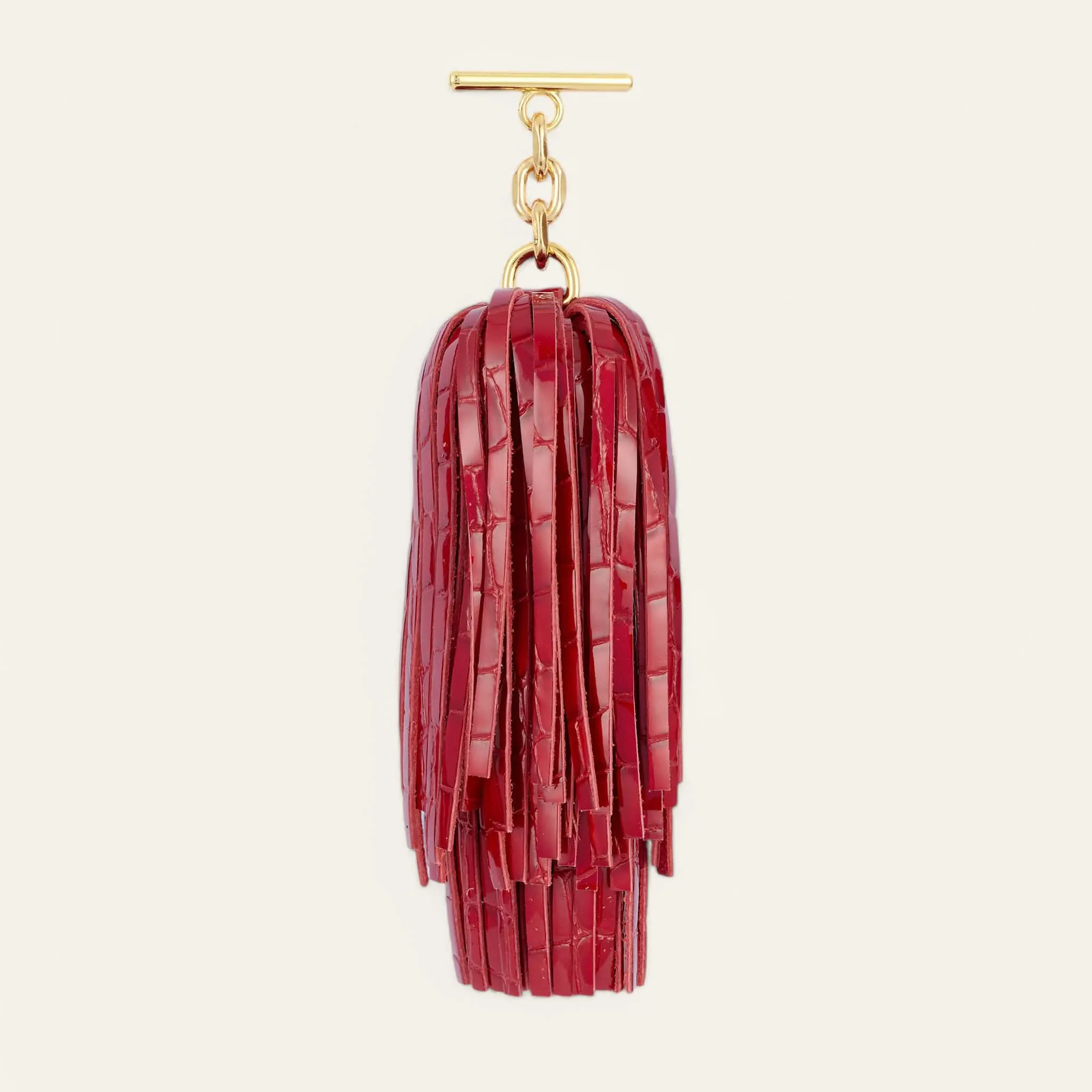 Double Pompom Tassel | Red Patent Croc Pillarbox Red with Gold hardware