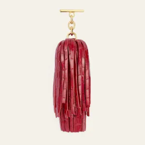 Double Pompom Tassel | Red Patent Croc Pillarbox Red with Gold hardware