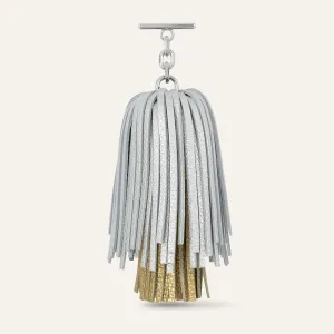 Double Pompom Tassel | Soft Metallic Silver Shimmer Metallic Gold with Silver hardware