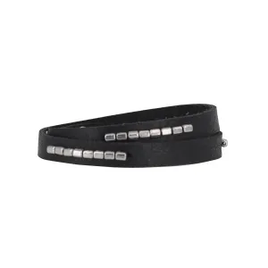 Double Wrap with Rectangle Beads Leather Bracelet