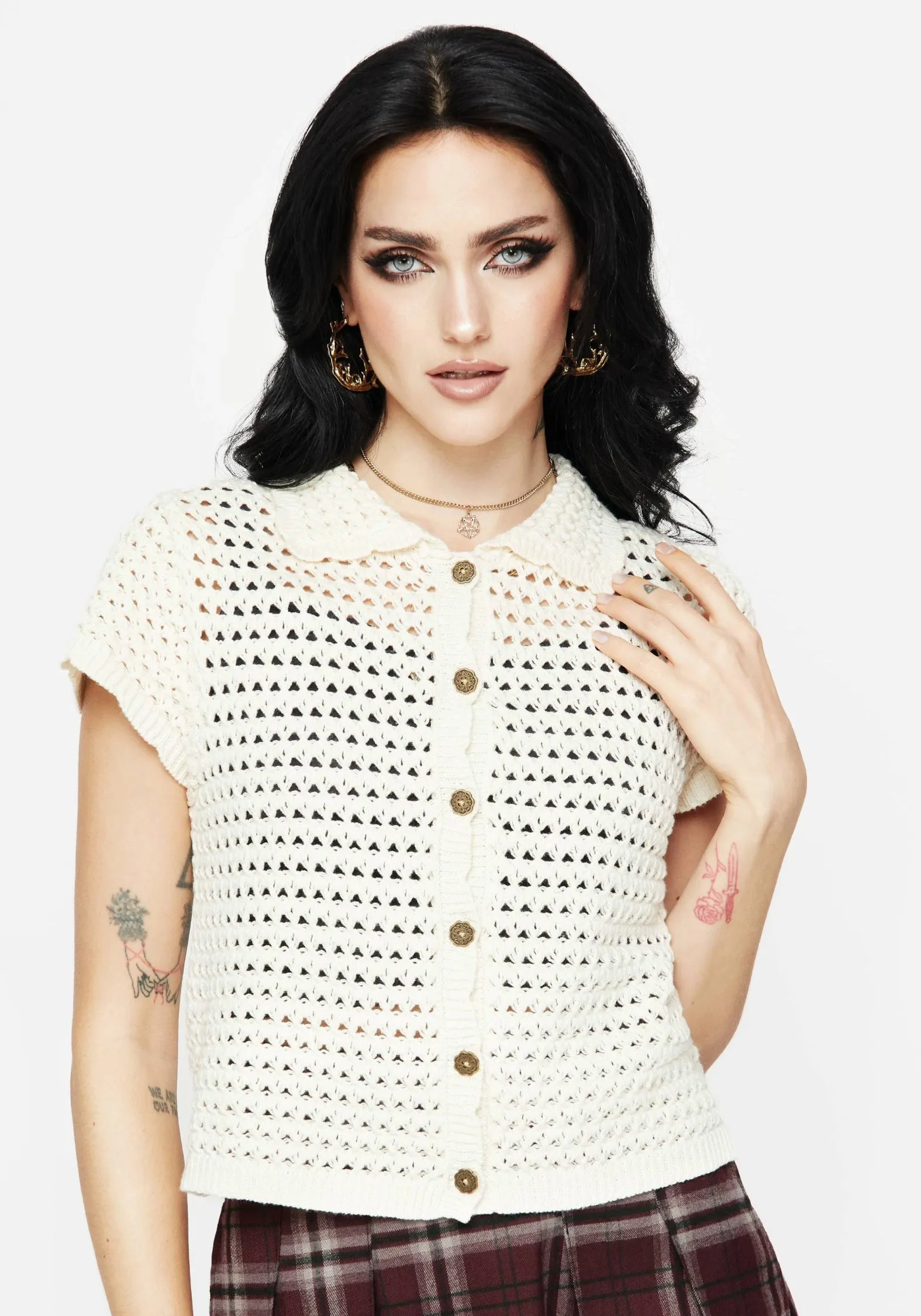 Drifter Pointelle Knit Button Up Top