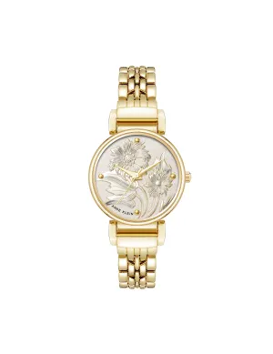 Embossed Floral Pattern Dial Watch