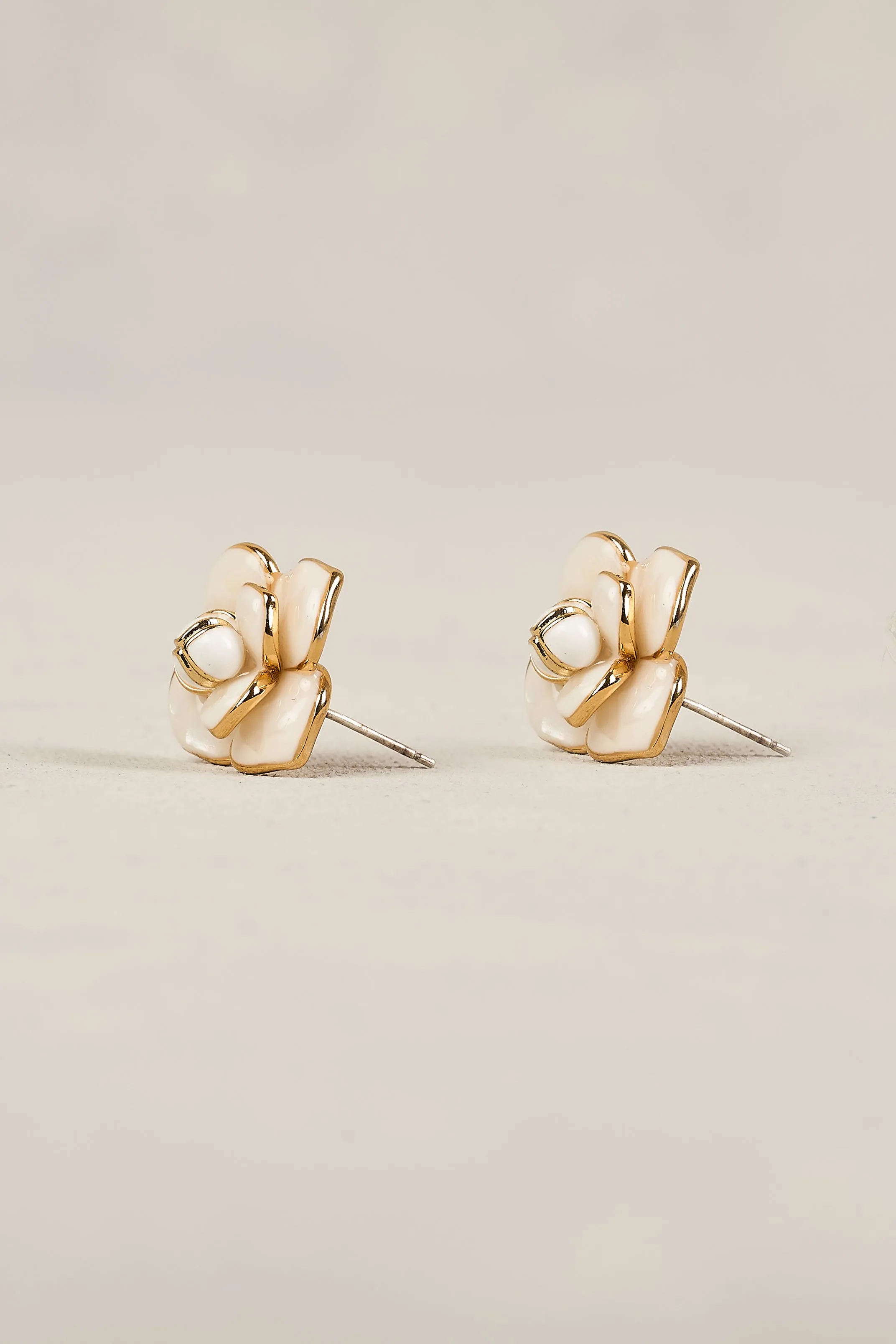 Floral Stud Earrings - White