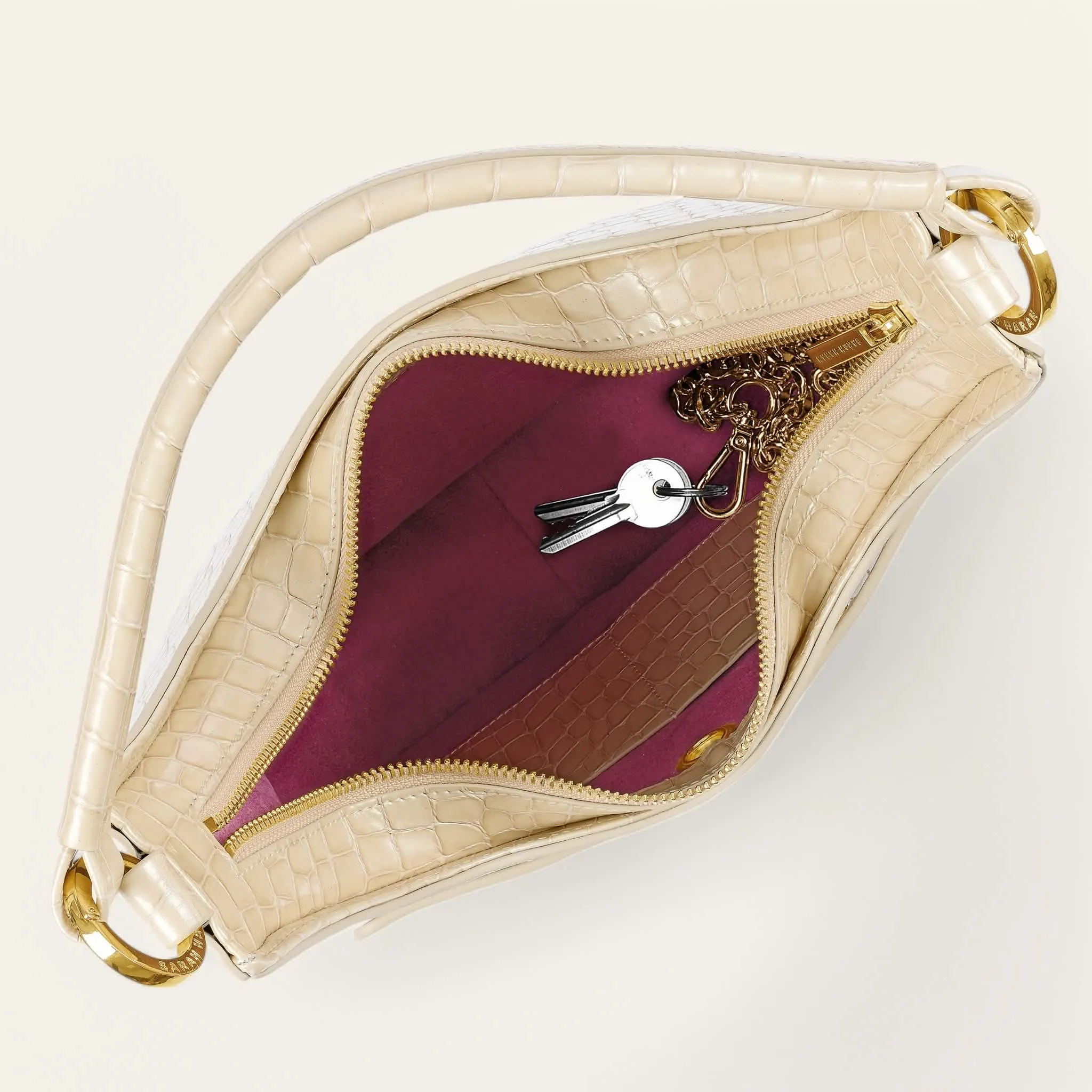 Florence Shoulder Bag | Cream Patent Croc with Gold hardware