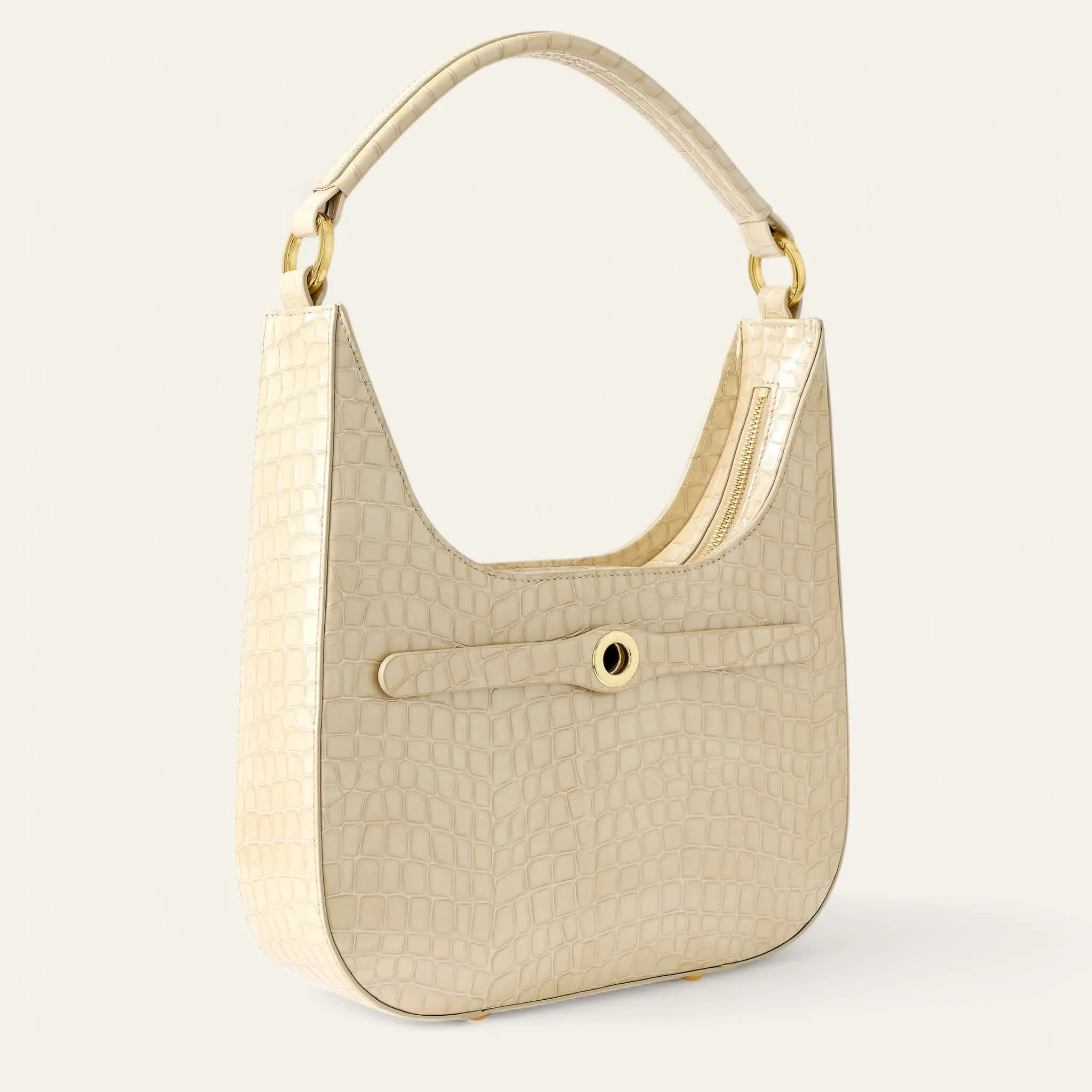 Florence Shoulder Bag | Cream Patent Croc with Gold hardware
