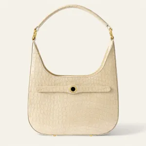 Florence Shoulder Bag | Cream Patent Croc with Gold hardware