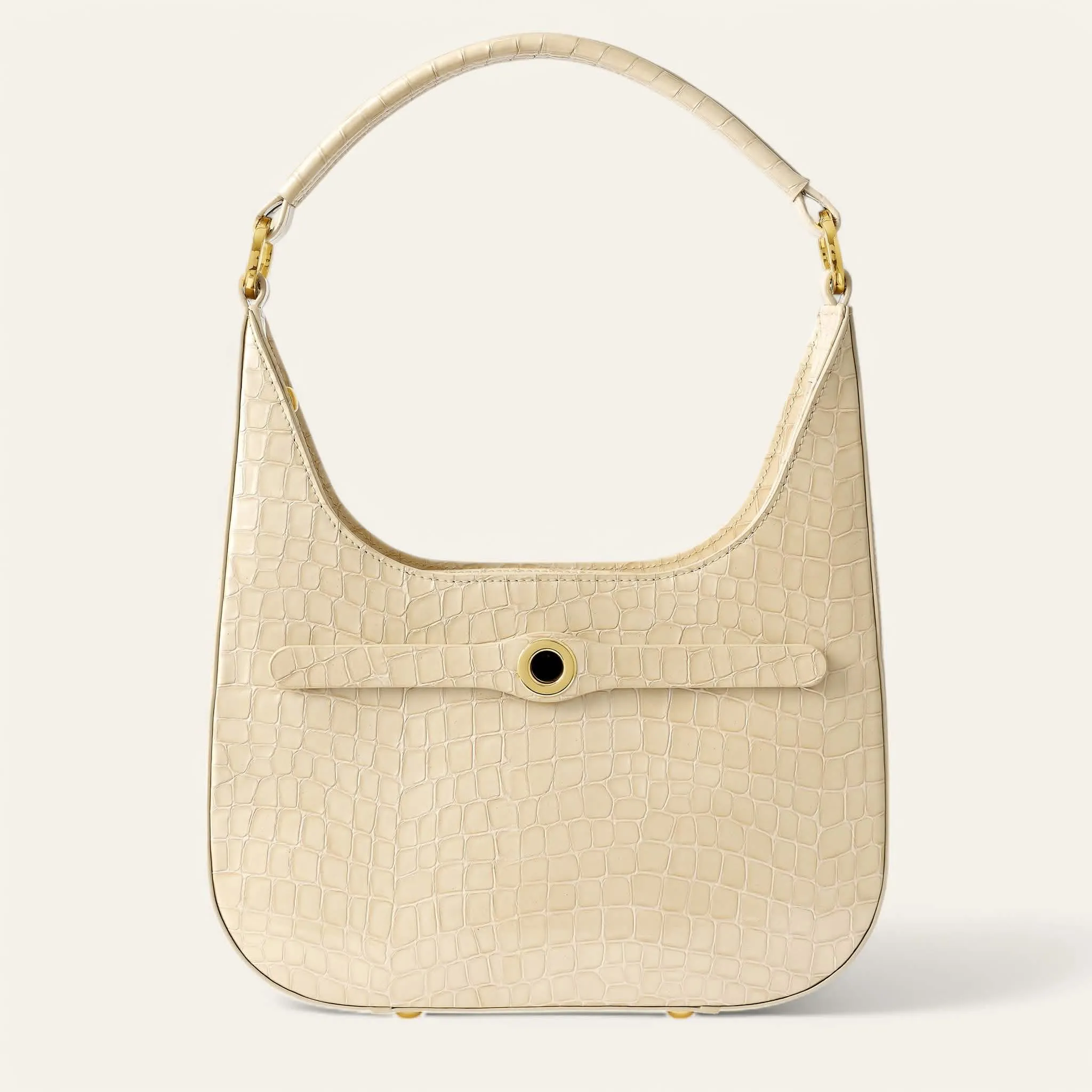 Florence Shoulder Bag | Cream Patent Croc with Gold hardware
