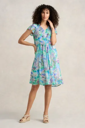 Flutter Sleeve Print Dress - Watercolour Palm