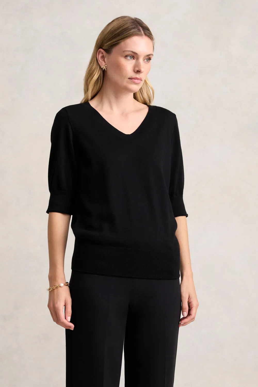 Half Sleeve Wool Knit - Black