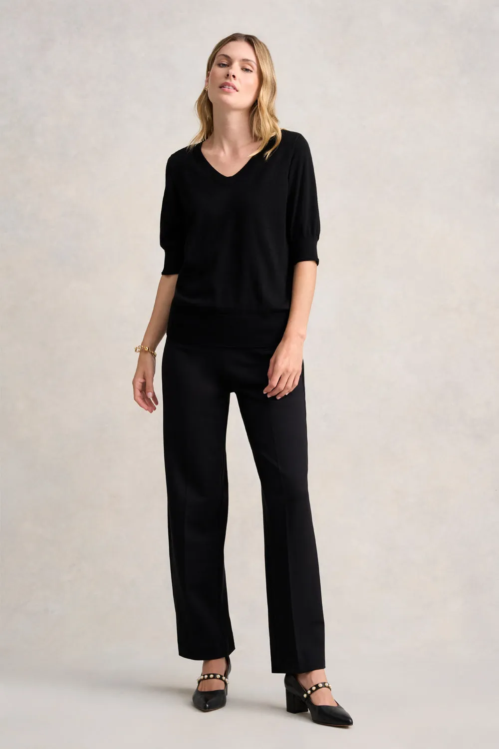 Half Sleeve Wool Knit - Black