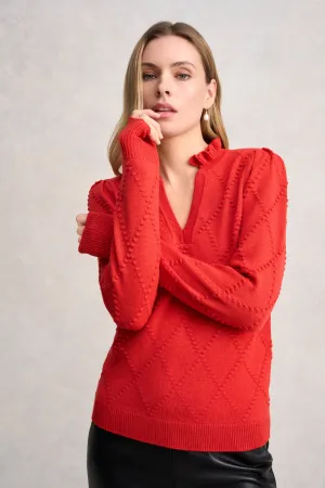 Jacquard Wool Jumper - Tomato