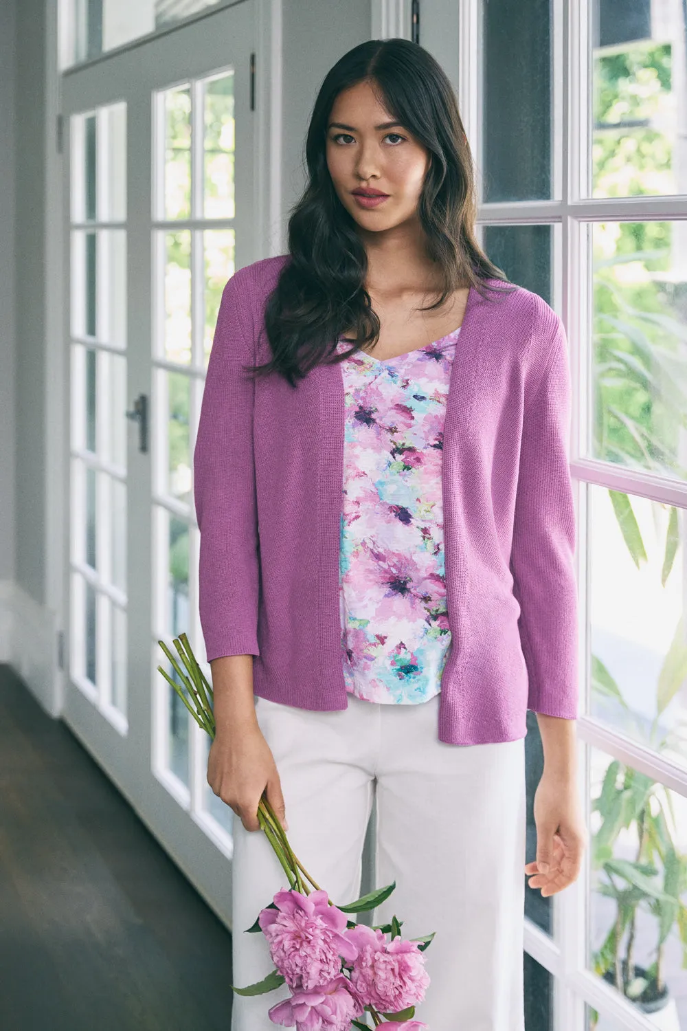 Knitted 3/4 Sleeve Cardigan - First Bloom