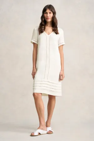 Ladder Trim Linen Dress - Chalk