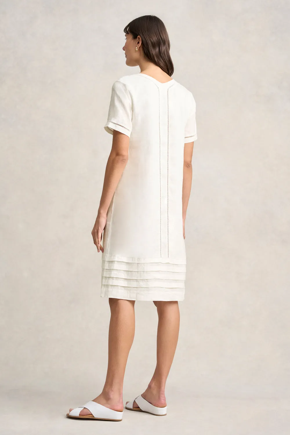 Ladder Trim Linen Dress - Chalk