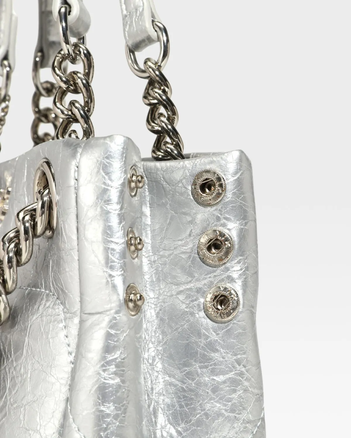 Leather Mini Tote Bag in Silver