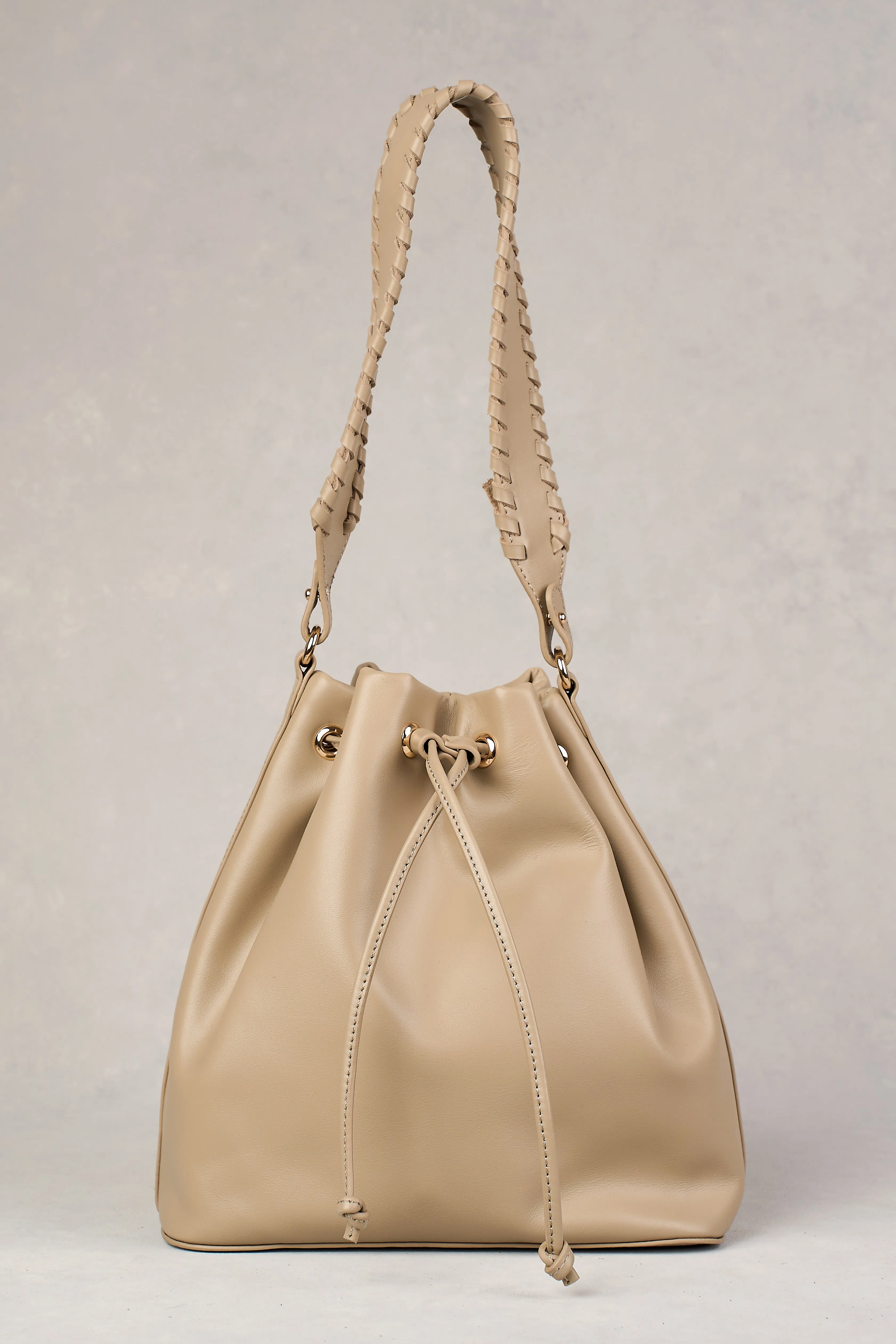 Leila Drawstring Bucket Bag - Stone